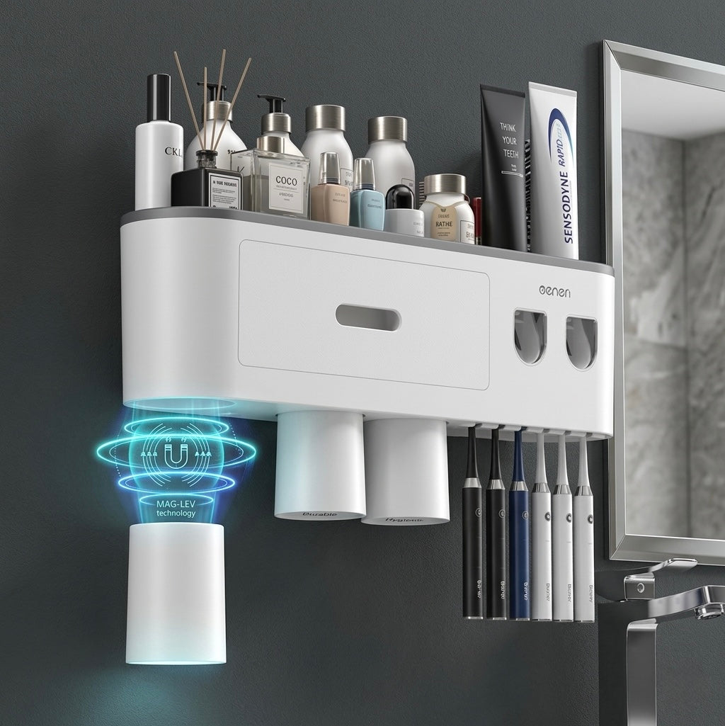 Magnetic Inverted Toothbrush Holder | Wall-Mounted Vanity Station
