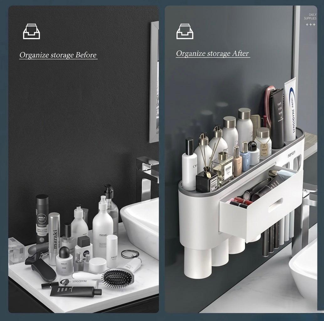 Magnetic Inverted Toothbrush Holder | Wall-Mounted Vanity Station